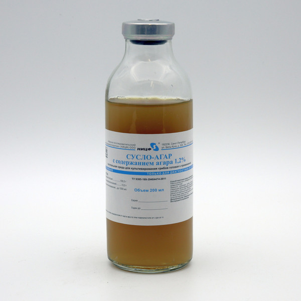 Сусло-агар, 1,2% агара, 200 мл.